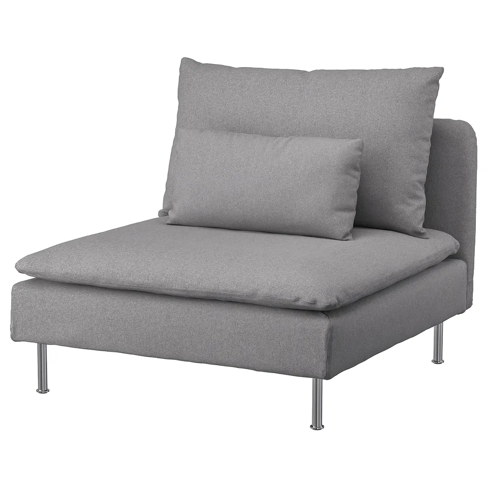SÖDERHAMN grey chair, modern with metal legs, minimalist design.