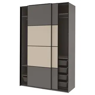 PAX / MEHAMN wardrobe, double sided dark grey/grey-beige, 150x66x236 cm
