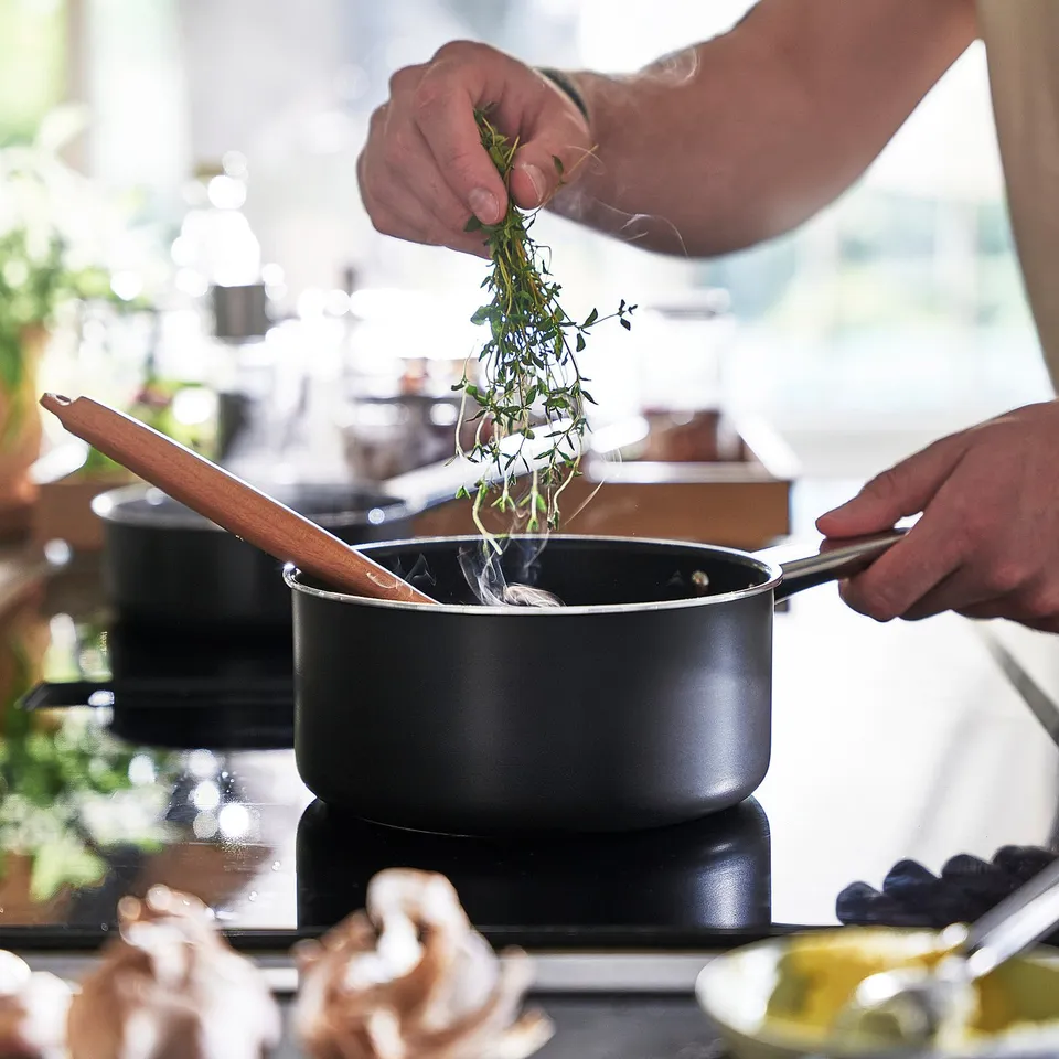 GULDÖRING Saucepan with lid, non-stick coating stainless steel/black-grey, 2 l