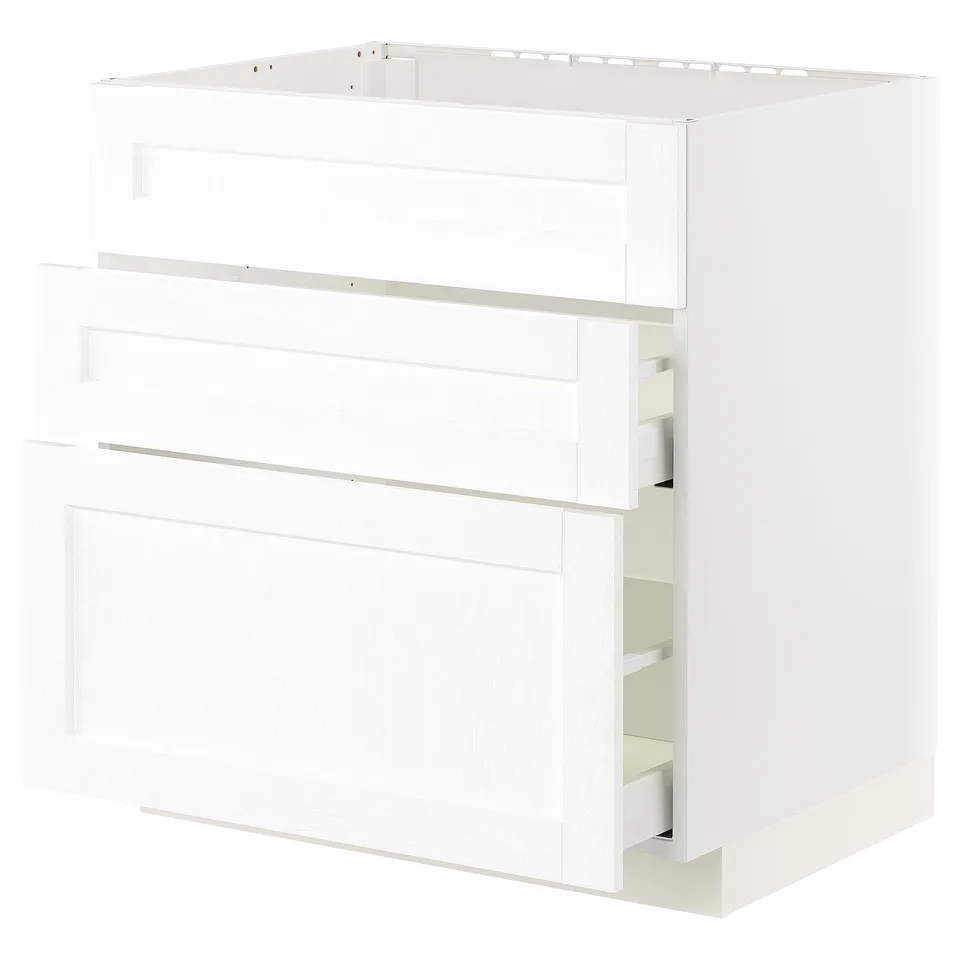 A white METOD kitchen cabinet with two drawers, featuring a sleek, modern design.