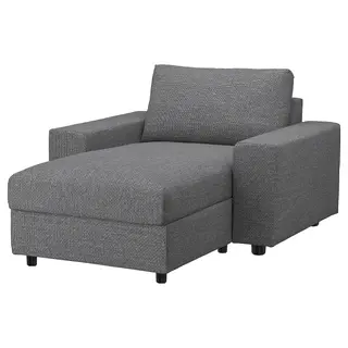 VIMLE chaise longue, with wide armrests/Lejde grey/black, Width 125 x Depth 164 cm