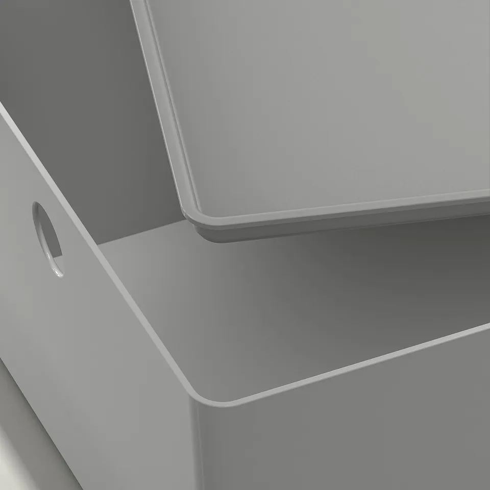 KUGGIS Box with lid, light grey, 26x35x15 cm