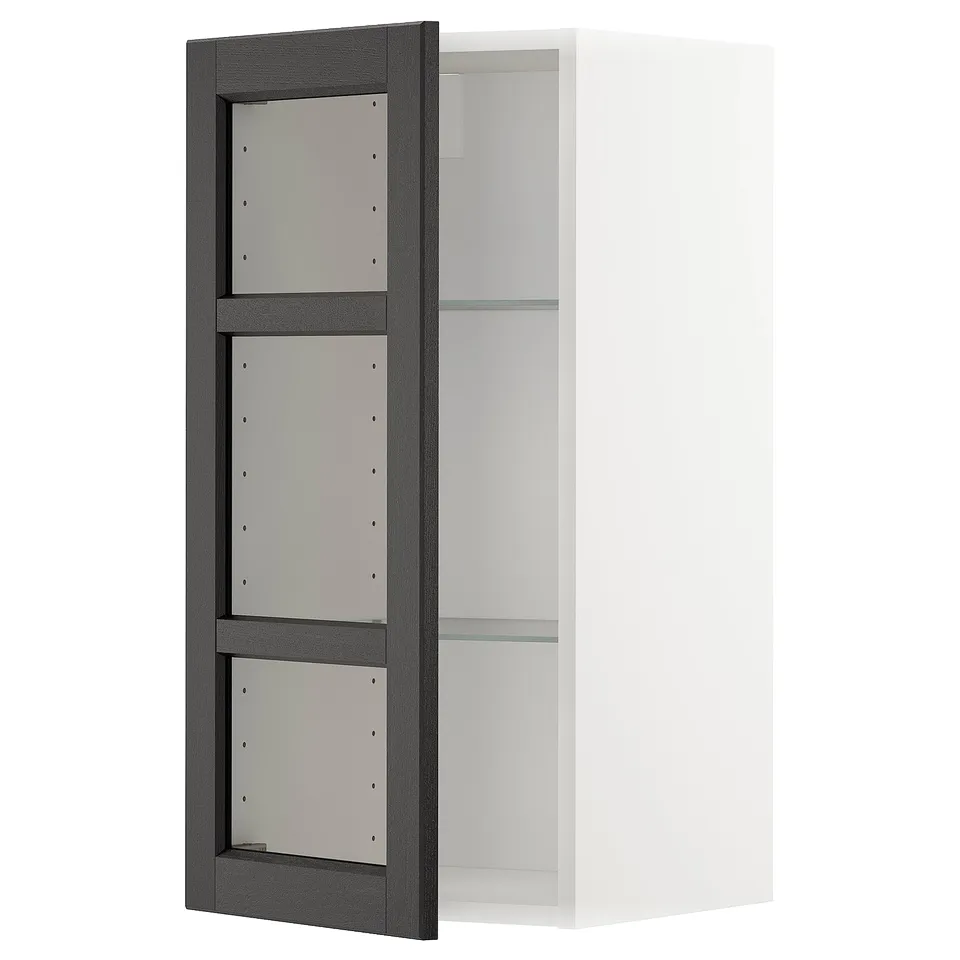 METOD cabinet, white, wooden frame, adjustable shelf, black-stained doors.