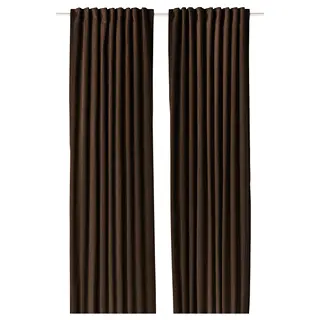 SANELA curtains, 1 pair, dark brown/with heading tape, Width 140 x Length 280 cm