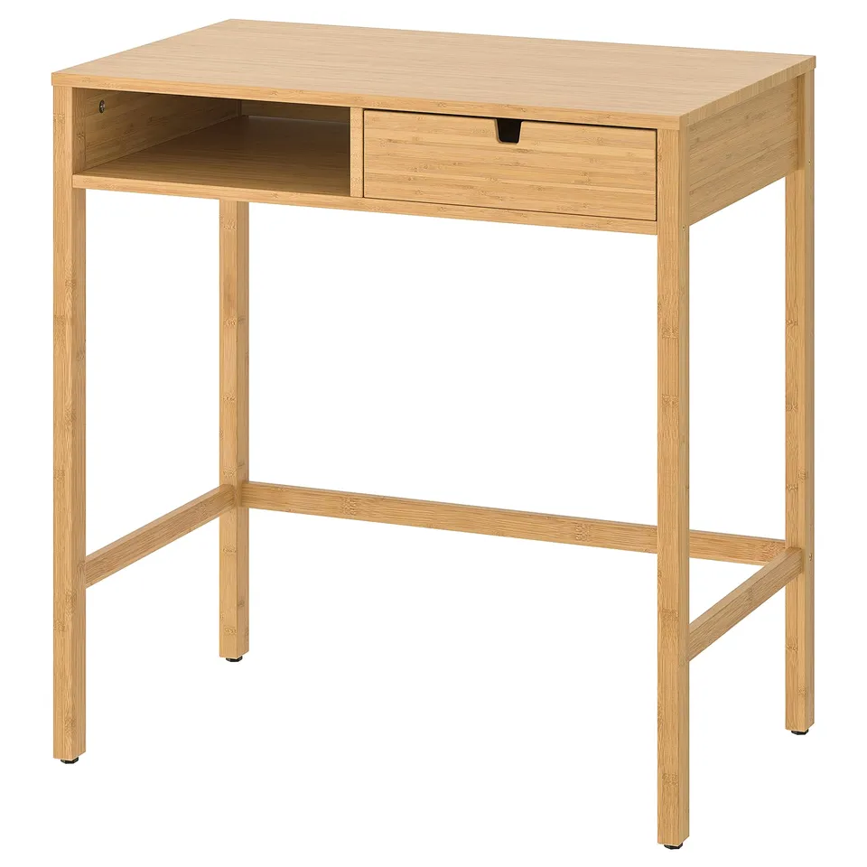 NORDKISA wooden desk in natural colour, rectangular with single drawer, open shelf, stylish and sleek design.