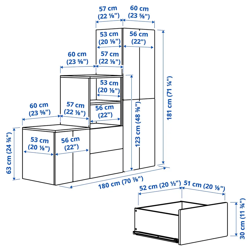 Illustration with measurements for the product: SMÅSTAD.