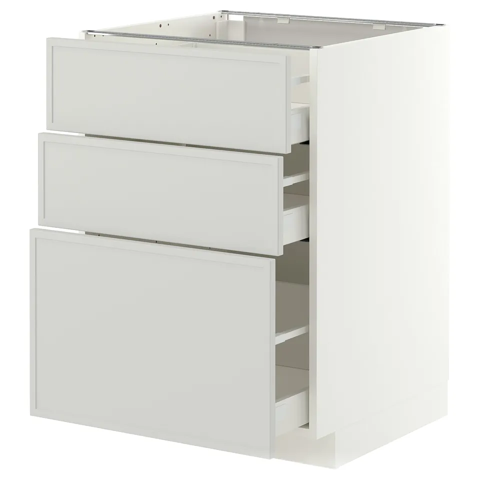 METOD / MAXIMERA Base cabinet with 3 drawers, white/Aspudden light grey, 60x60x80 cm