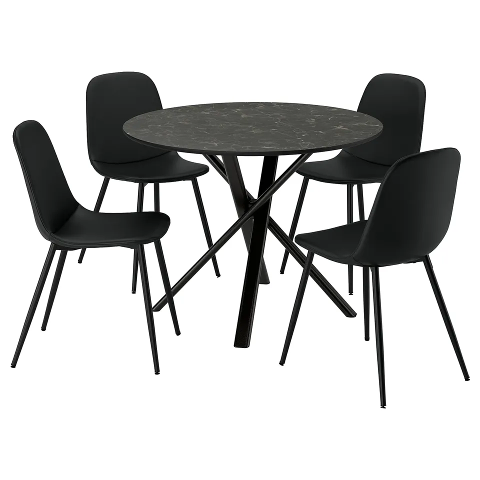 NORRMJÖLE / NORDMANSSKÄR Table and 4 chairs, marble effect black/Bomstad black, 105 cm
