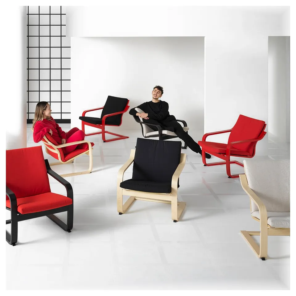 POÄNG Low-back armchair, red/Katorp natural colour/beige