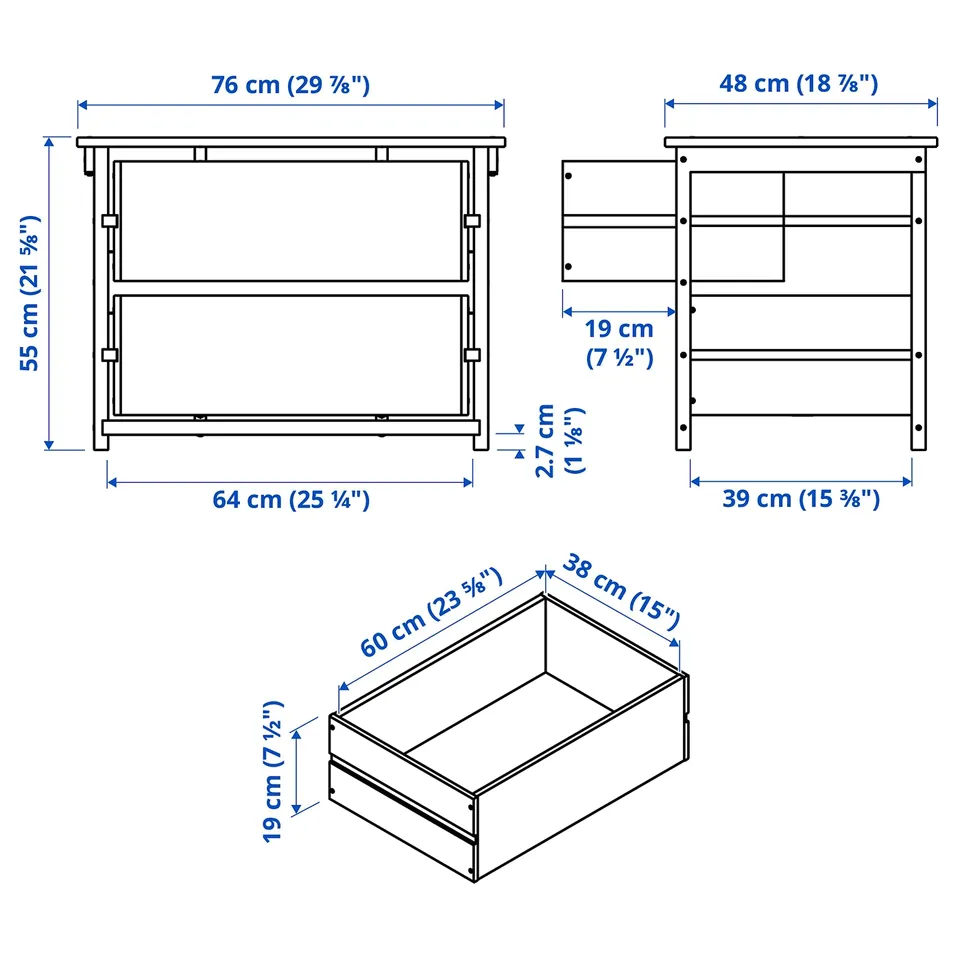 KRONÖREN Bedroom furniture, set of 3, pine