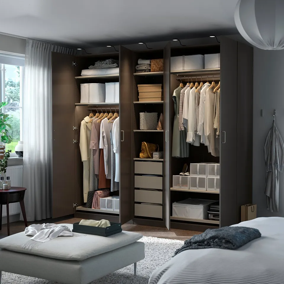 PAX / FORSAND Wardrobe combination, dark grey grey-beige/dark grey, 250x60x236 cm