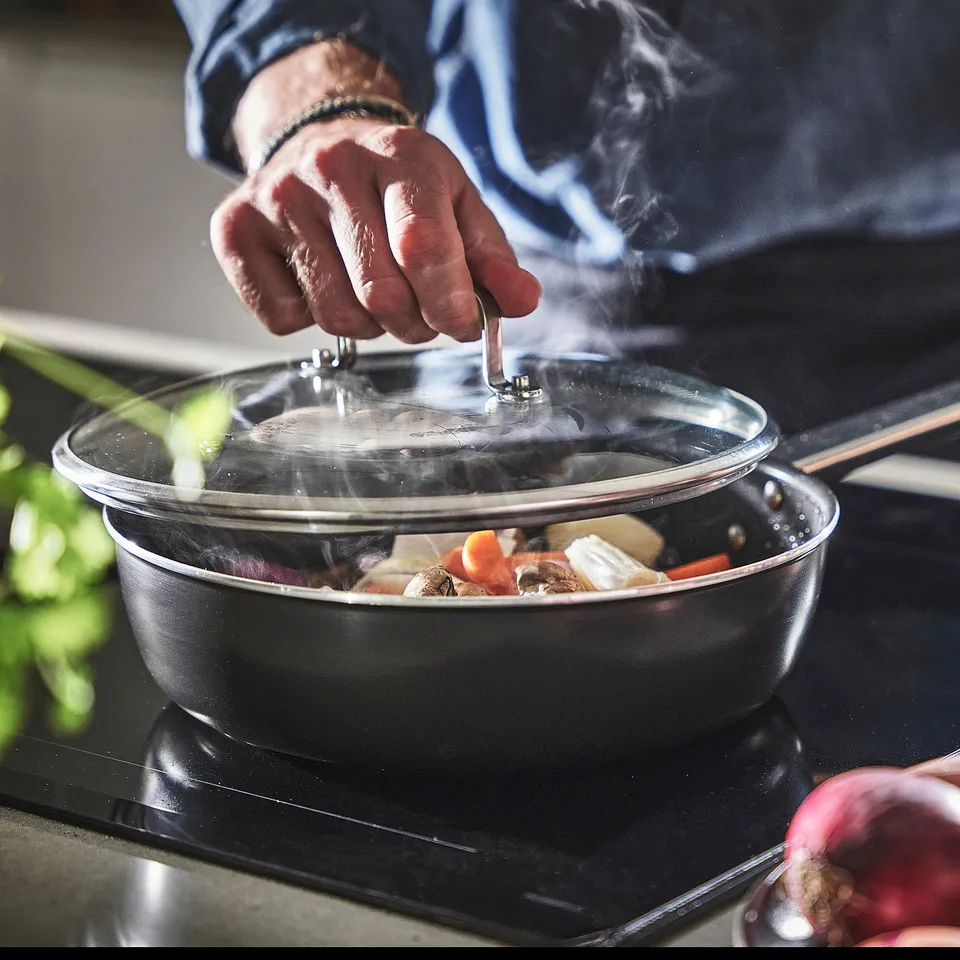 GULDÖRING Sauté pan with lid, non-stick coating glass/black-grey, 24 cm