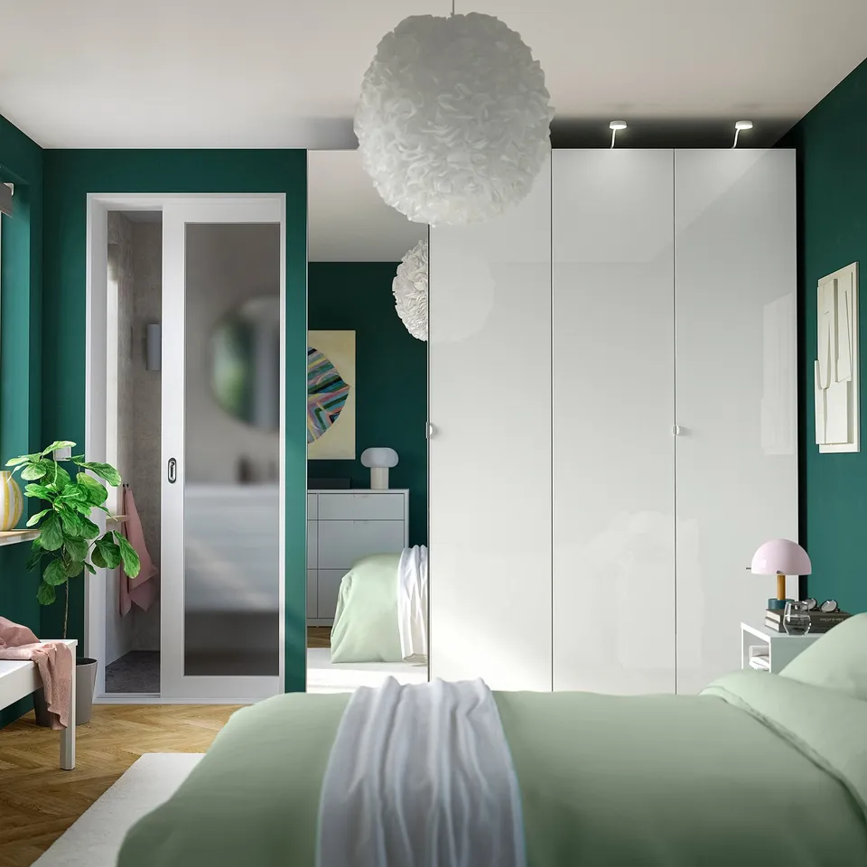 PAX / FARDAL/ÅHEIM Wardrobe combination, white high-gloss/white mirror glass, 200x60x236 cm