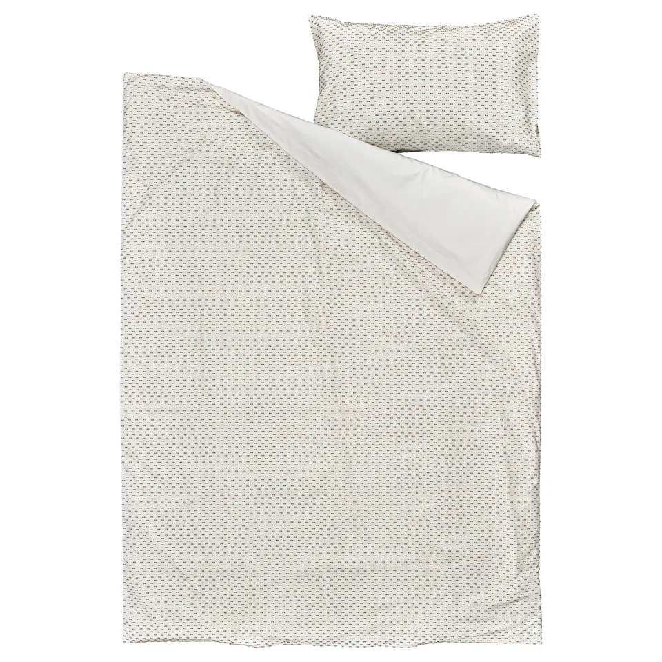 BANDKNIPPE duvet set, beige & white, woven texture, cotton.