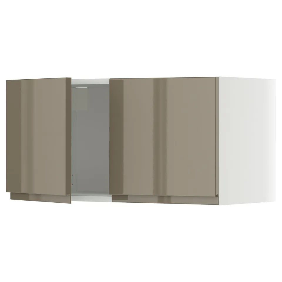 High gloss dark grey-brown kitchen cabinet, modern and sleek design with integrated handles.