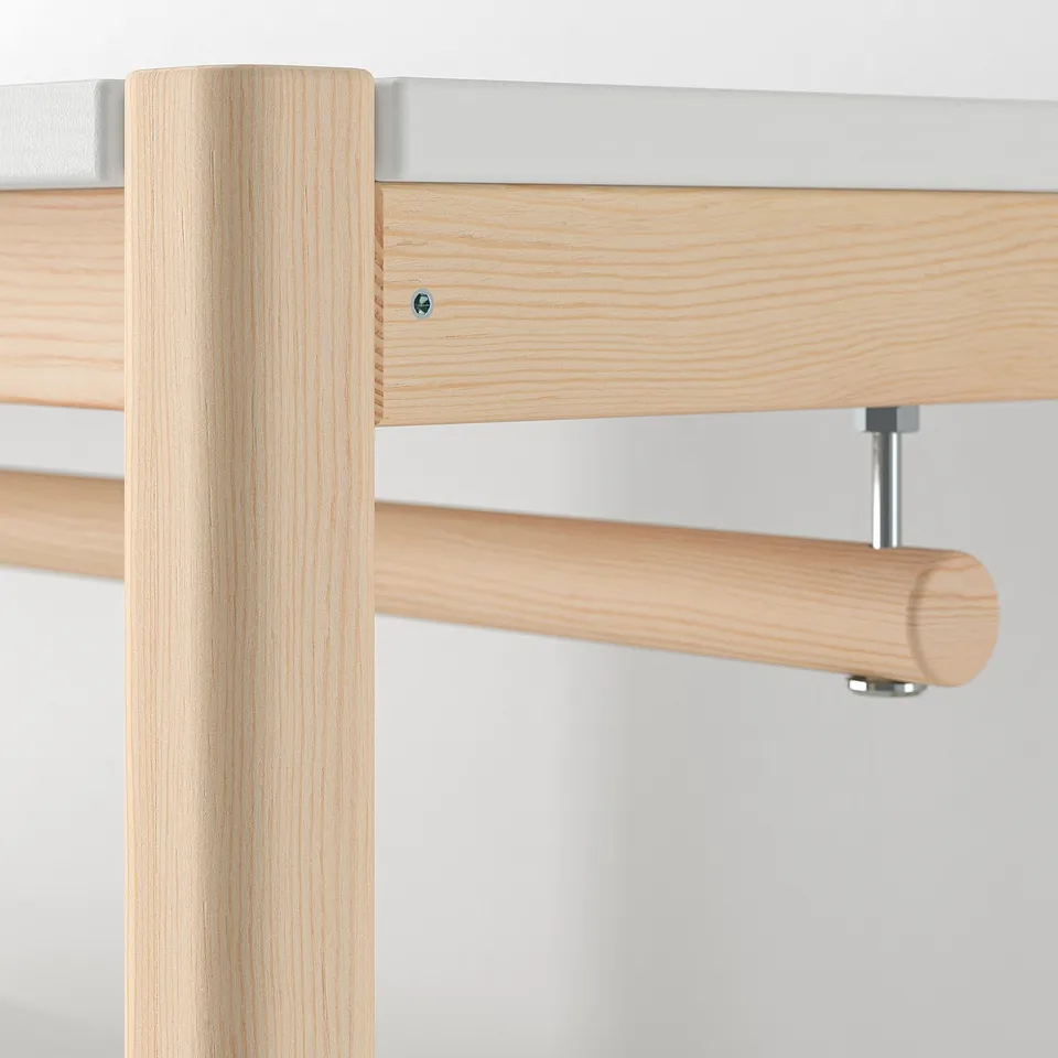 Modern wooden clothing rail with adjustable shelf, showing craftsmanship and quality.