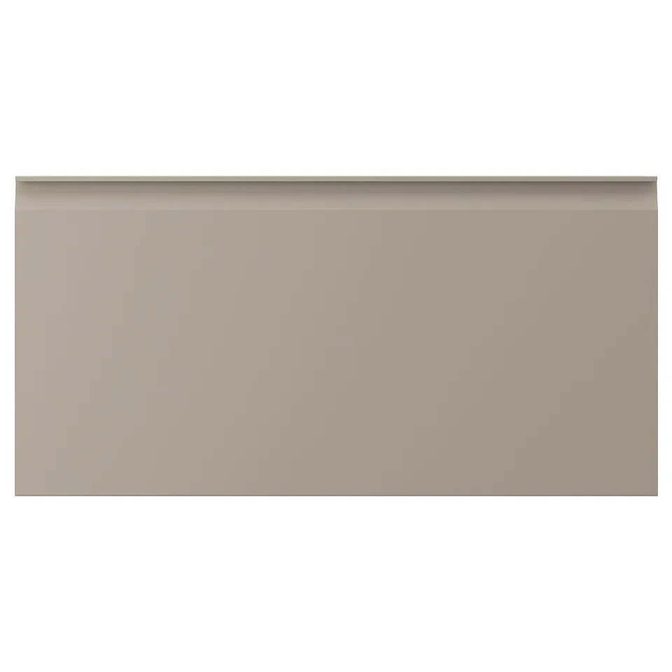 UPPLÖV beige kitchen door, matte finish with integrated handles.