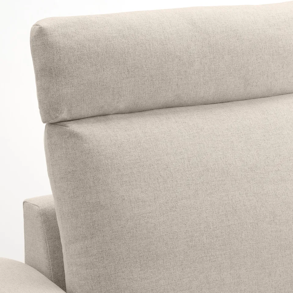 Close-up of VIMLE sofas plush, upholstered backrest, showing soft, inviting fabric.