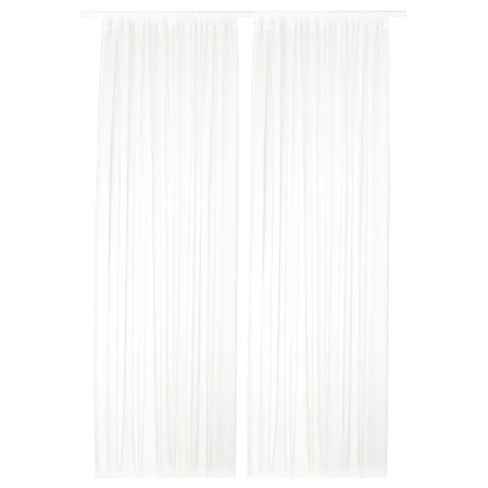 TERESIA white sheer curtains, polyester, rectangular with slot heading.