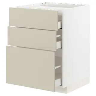 METOD / MAXIMERA base cab f hob/3 fronts/3 drawers, white/Havstorp beige, 60x60x80 cm
