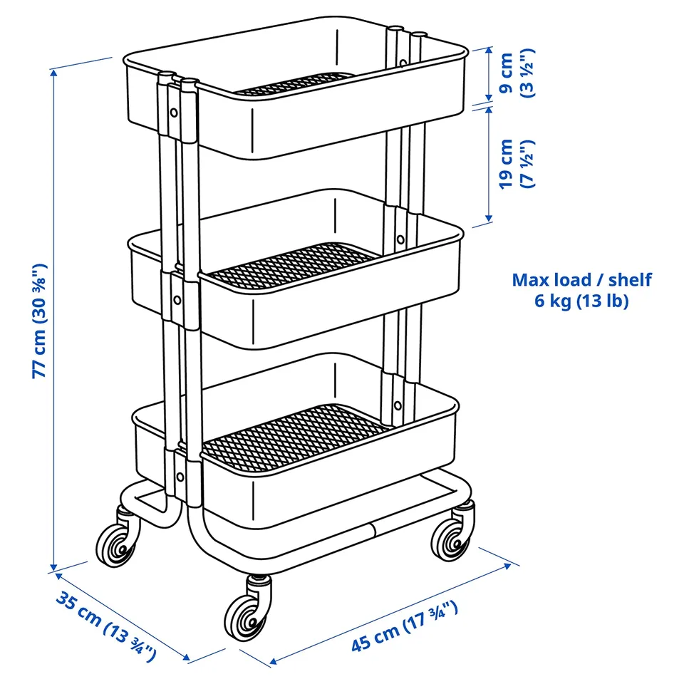 Illustration with measurements for the product: RÅSKOG.