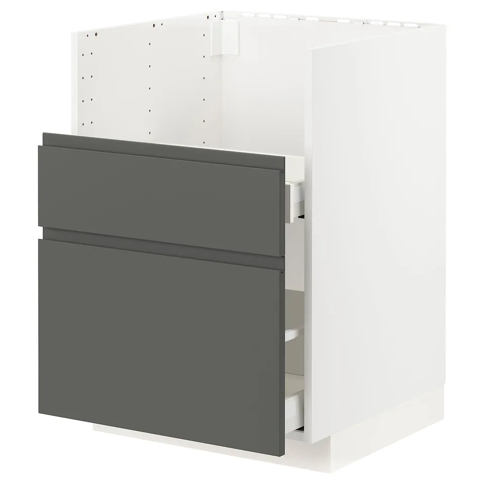 METOD kitchen unit, dark grey, 3 drawers, sleek handles, 25-year guarantee
