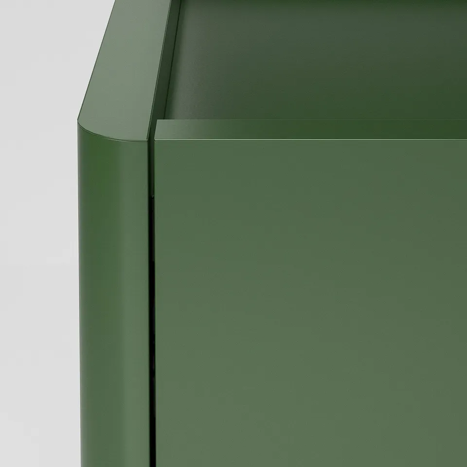 Sleek, green metal cabinet with smooth edges and modern design.