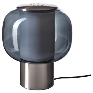HÖGVIND table lamp, nickel-plated/grey glass, Height 25 cm