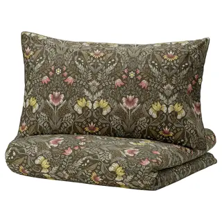KÄRRDUNÖRT duvet cover and pillowcase, dark green/multicolour, 150x200/50x80 cm