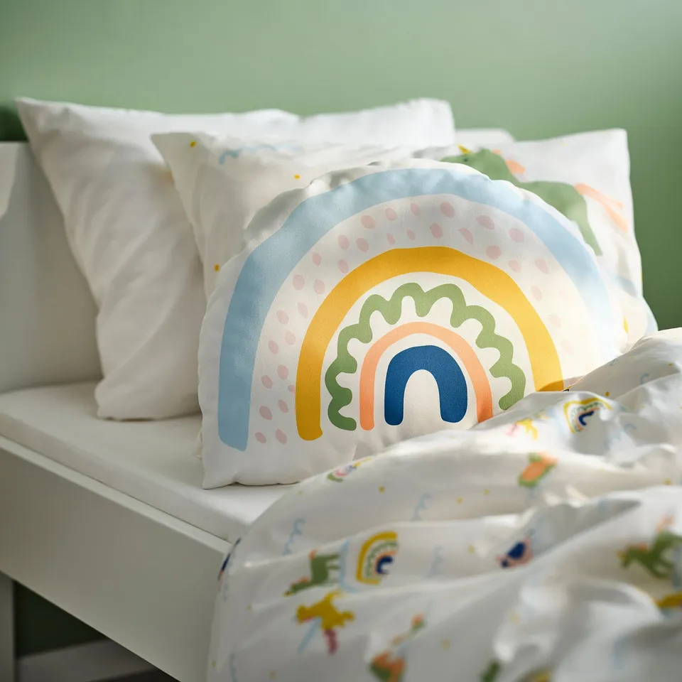 BARNDRÖM Cushion, white/unicorn rainbow