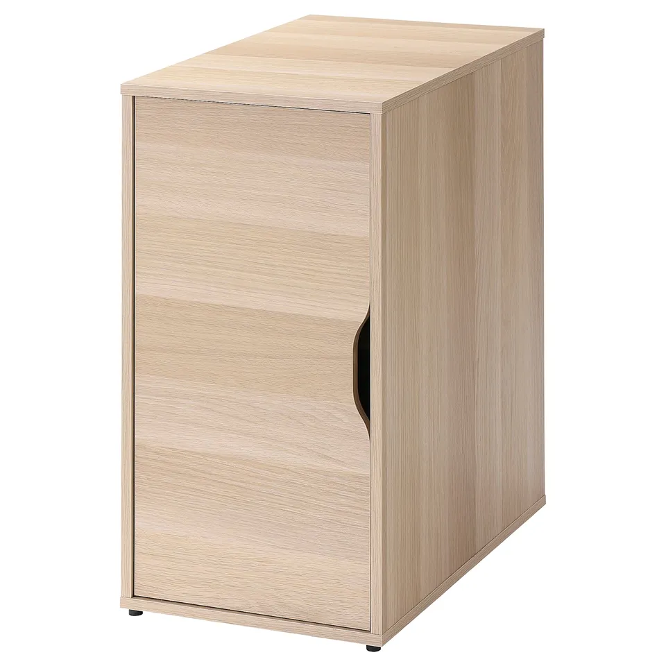 LAGKAPTEN wood desk, light brown, rectangular, single door.