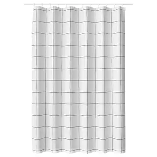 JÄMTSTARR shower curtain, white/check, 180x200 cm