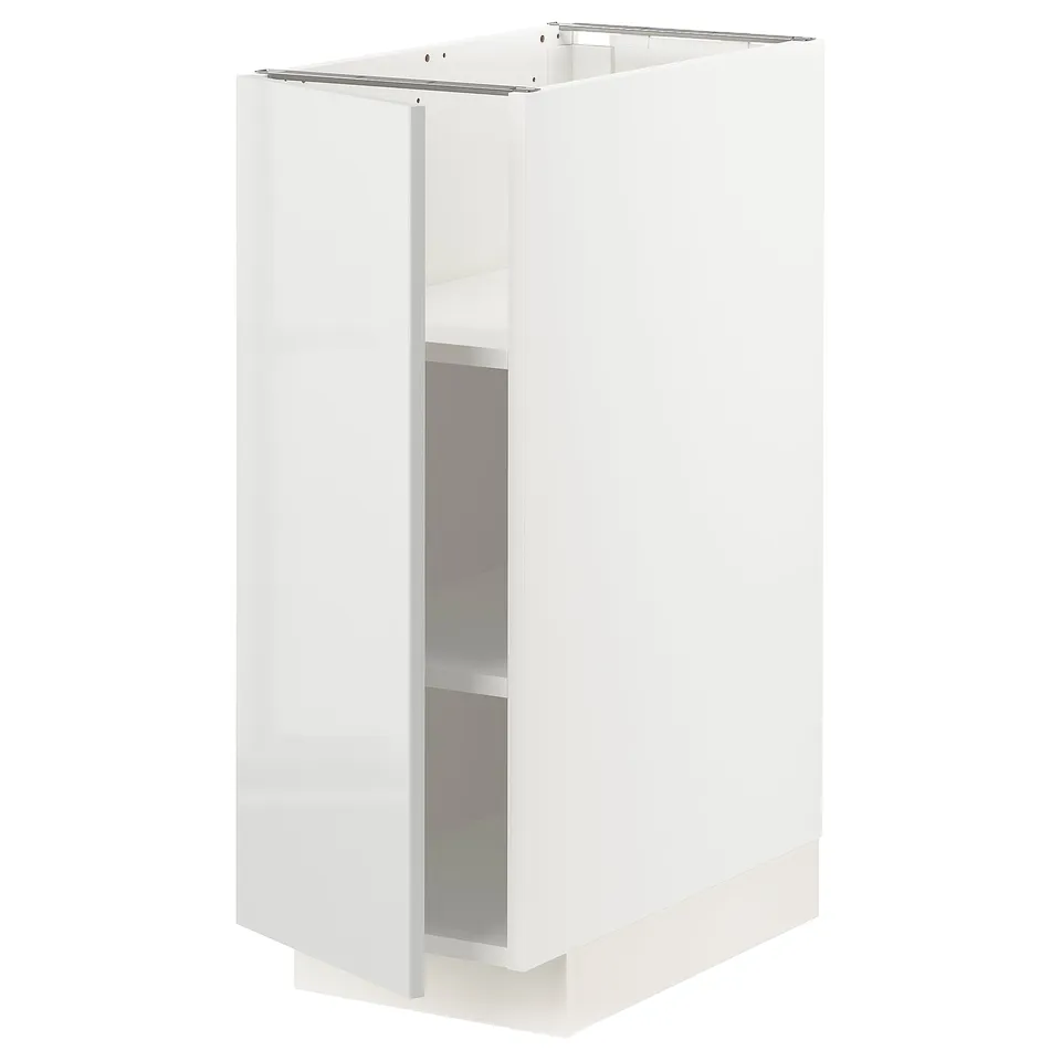 White kitchen cabinet, modern design, glossy finish, rectangular shape. Part of the METOD system, sturdy build with adjustable shelves.
