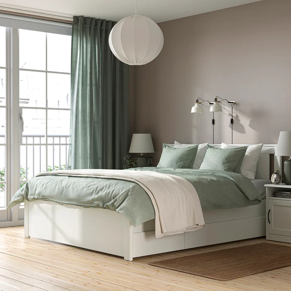 part: SONGESAND bed frame with 2 storage boxes