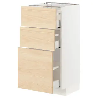METOD / MAXIMERA base cabinet with 3 drawers, white/Askersund light ash effect, 40x37x80 cm