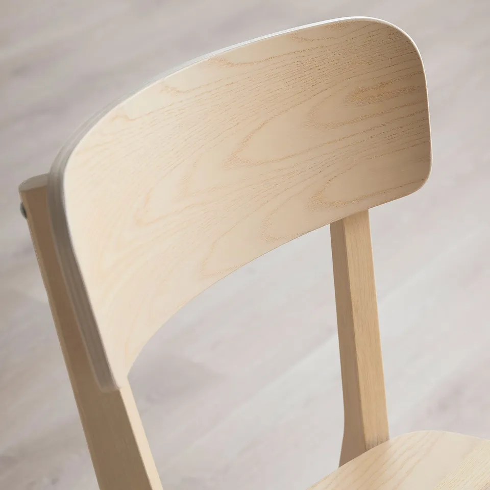 Close-up of sturdy, hand-crafted wooden chair back with smooth, natural finish.