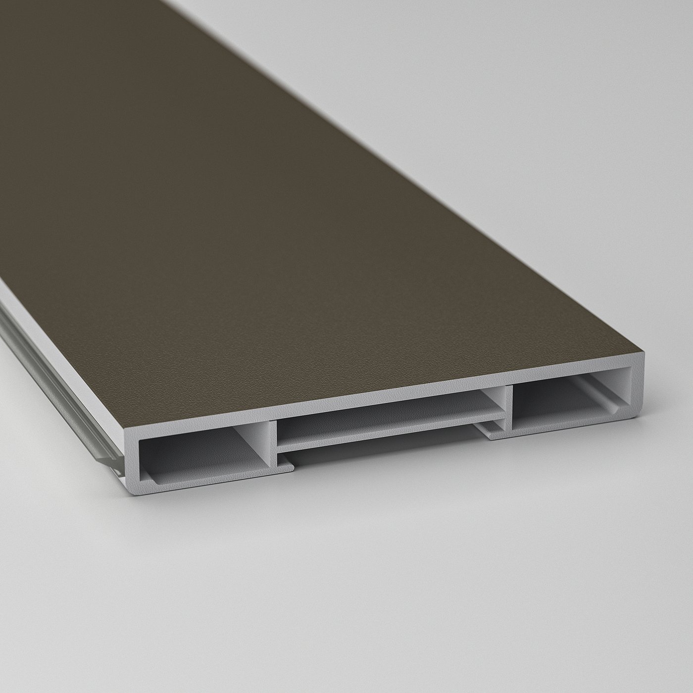 Dark brown kitchen cabinet plinth, sleek design, smooth finish.