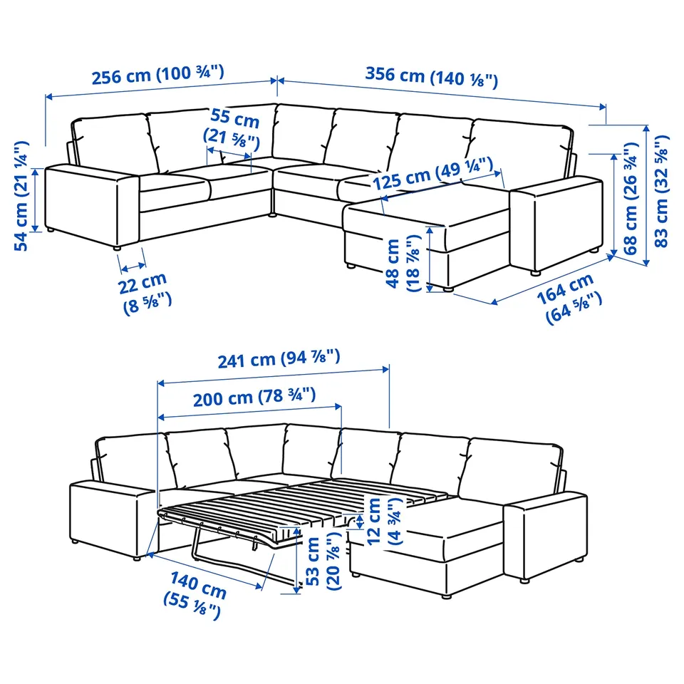 Illustration with measurements for the product: VIMLE.