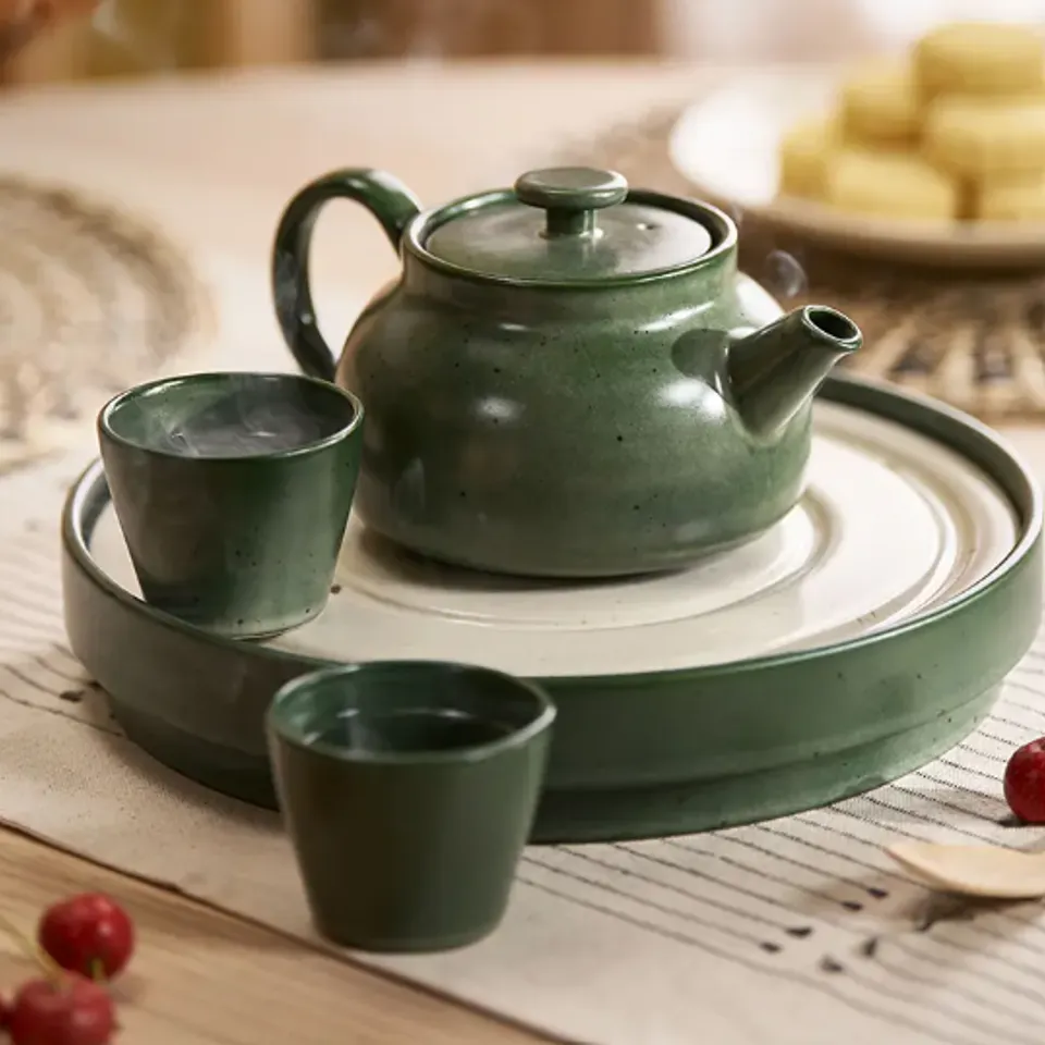 tea tray x1 + teapot x1 + teacup x2pieces, photo 1