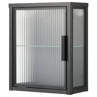 MOSSJÖN wall cabinet with glass door, anthracite, 36x18x44 cm