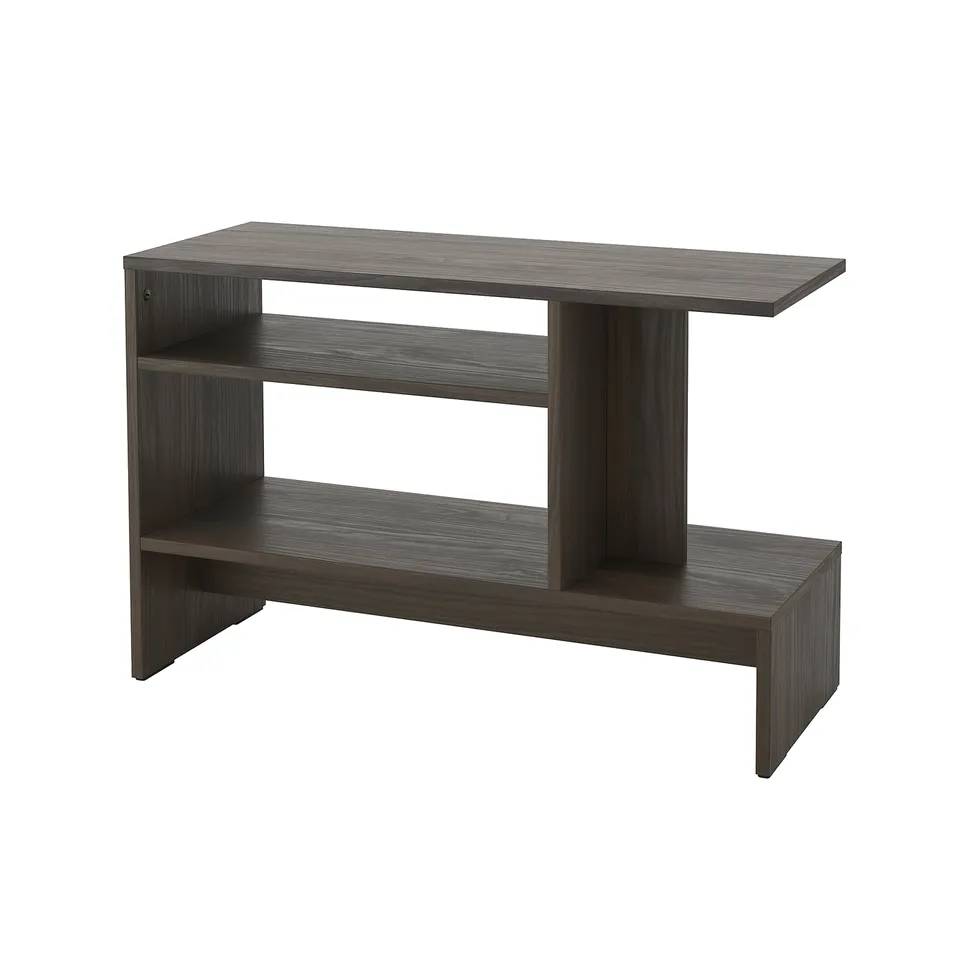 HOLMERUD side table, dark brown, modern and functional, wooden texture, sleek and angular design.