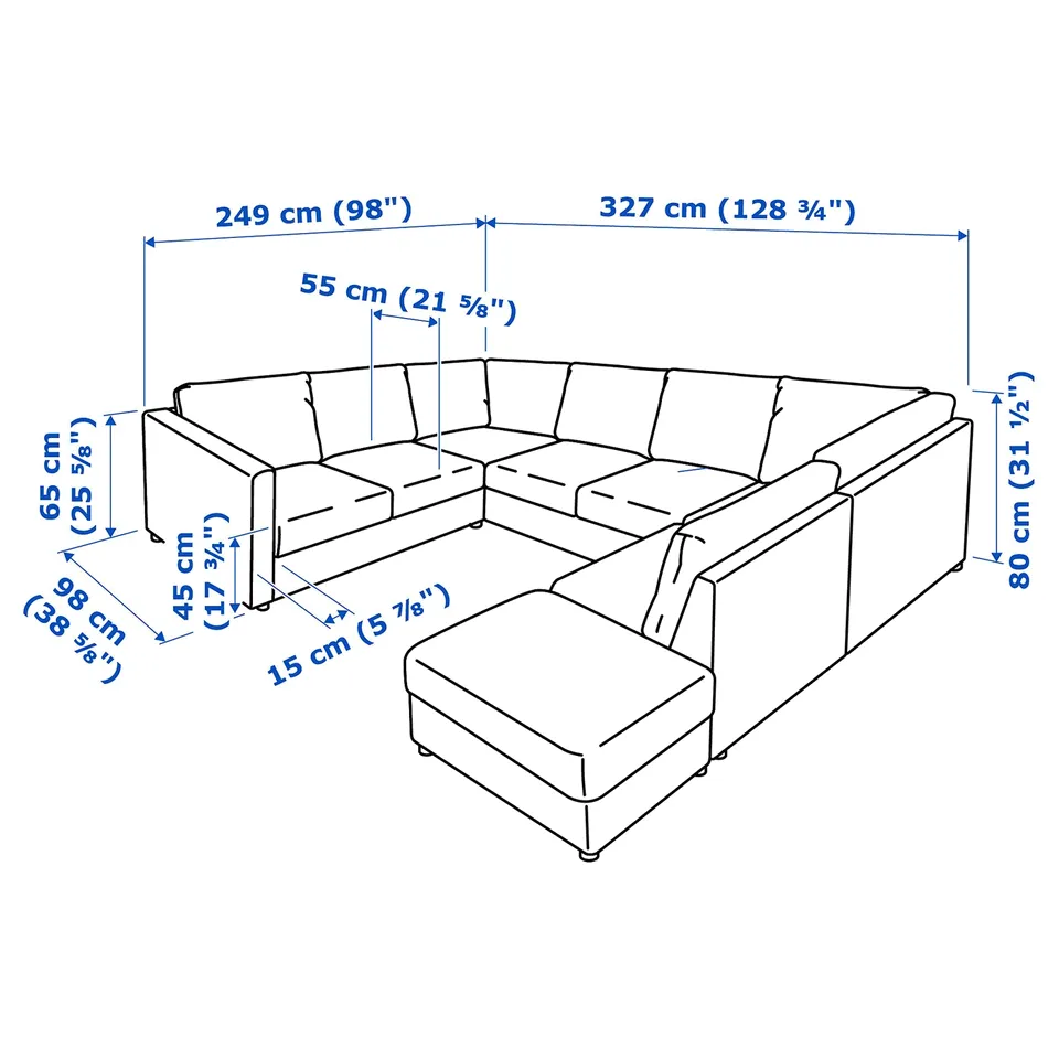Illustration with measurements for the product: VIMLE.