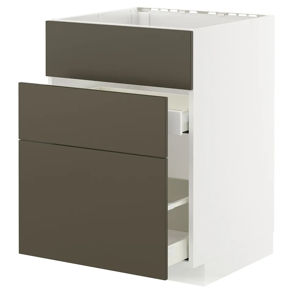 METOD kitchen cabinet with dark brown fronts, two drawers.