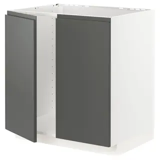METOD base cabinet for sink + 2 doors, white/Voxtorp dark grey, 80x60x80 cm