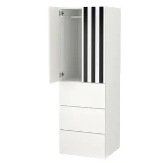 SMÅSTAD / PLATSA wardrobe, white stripe/white with 3 drawers, 60x57x181 cm
