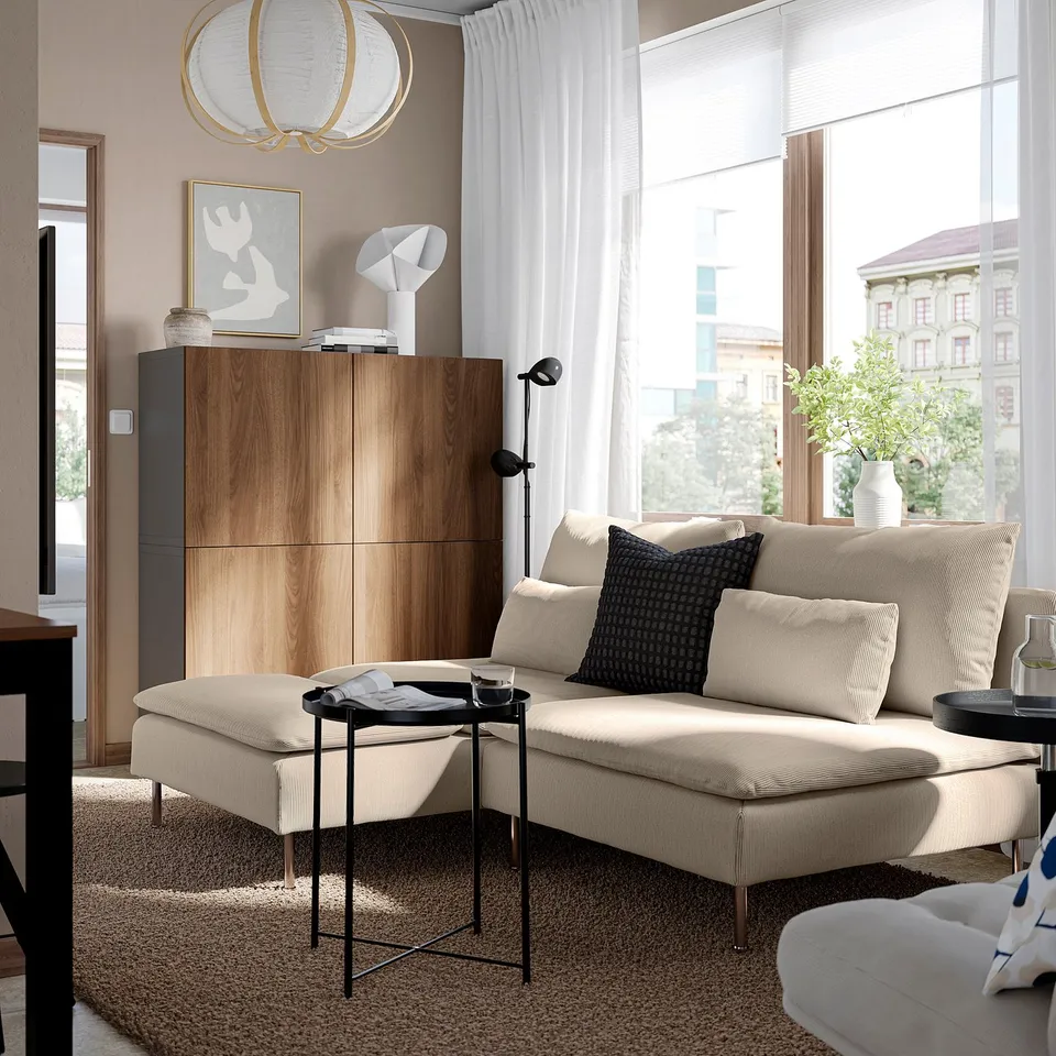 SÖDERHAMN 2-seat sofa with chaise longue, Kelinge beige