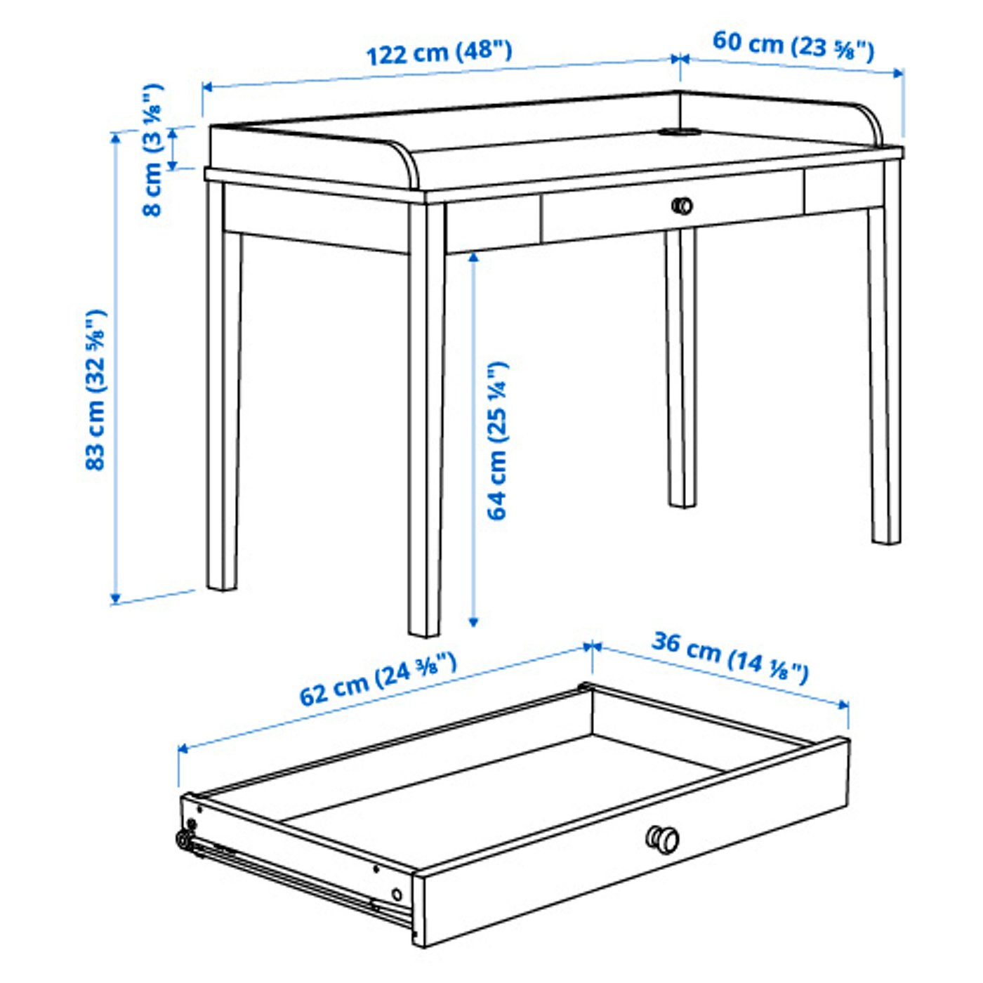 Illustration with measurements for the product: SMYGA.