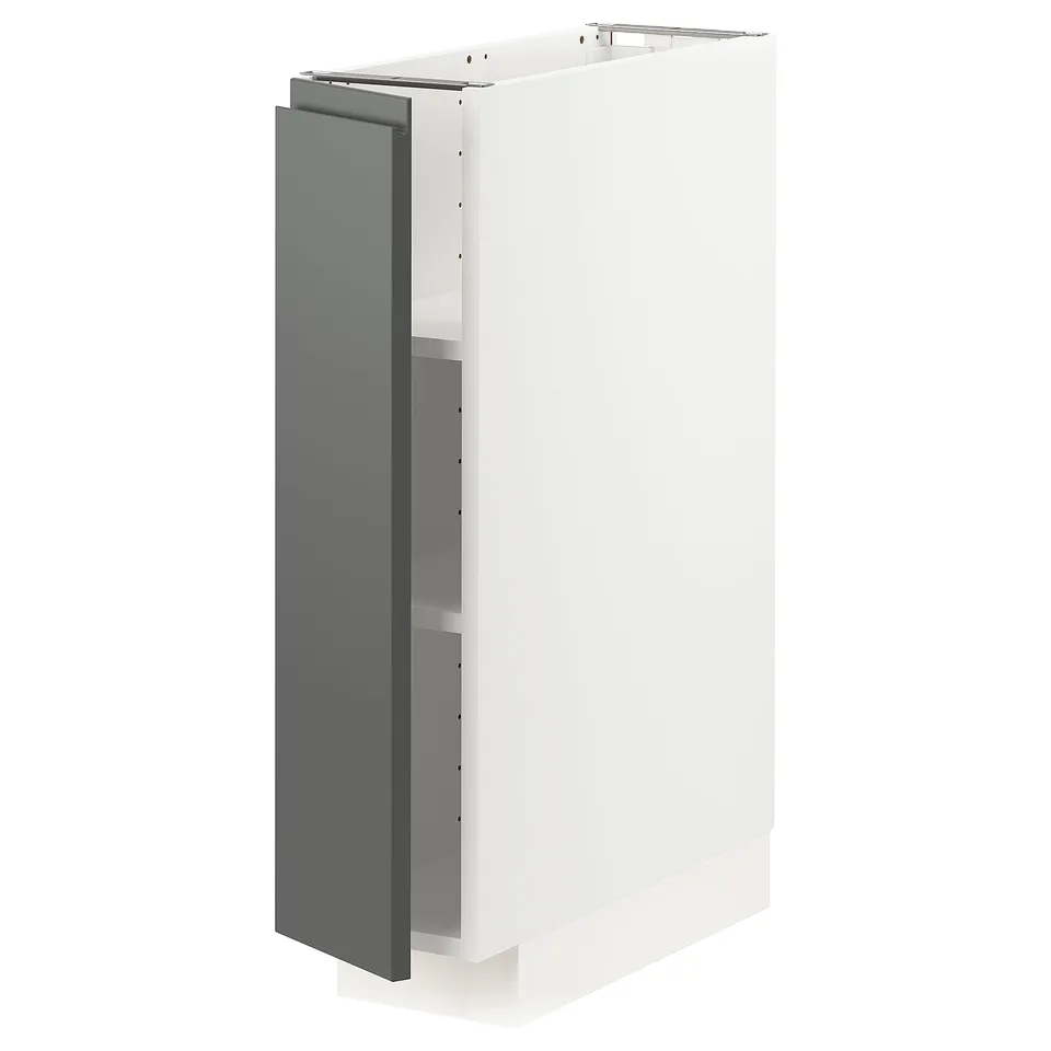 Modern, white METOD cabinet, dark grey door, with minimalist design.