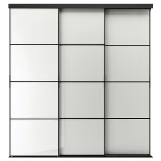 SKYTTA / HOKKSUND sliding door combination, black/high-gloss light grey, Height 240 x Width 226 cm