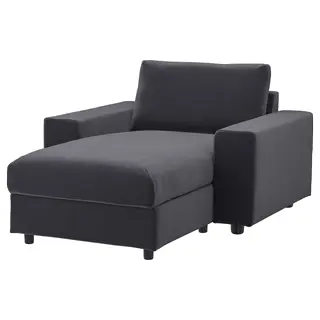 VIMLE chaise longue, with wide armrests/Djuparp dark grey, Width 125 x Depth 164 cm